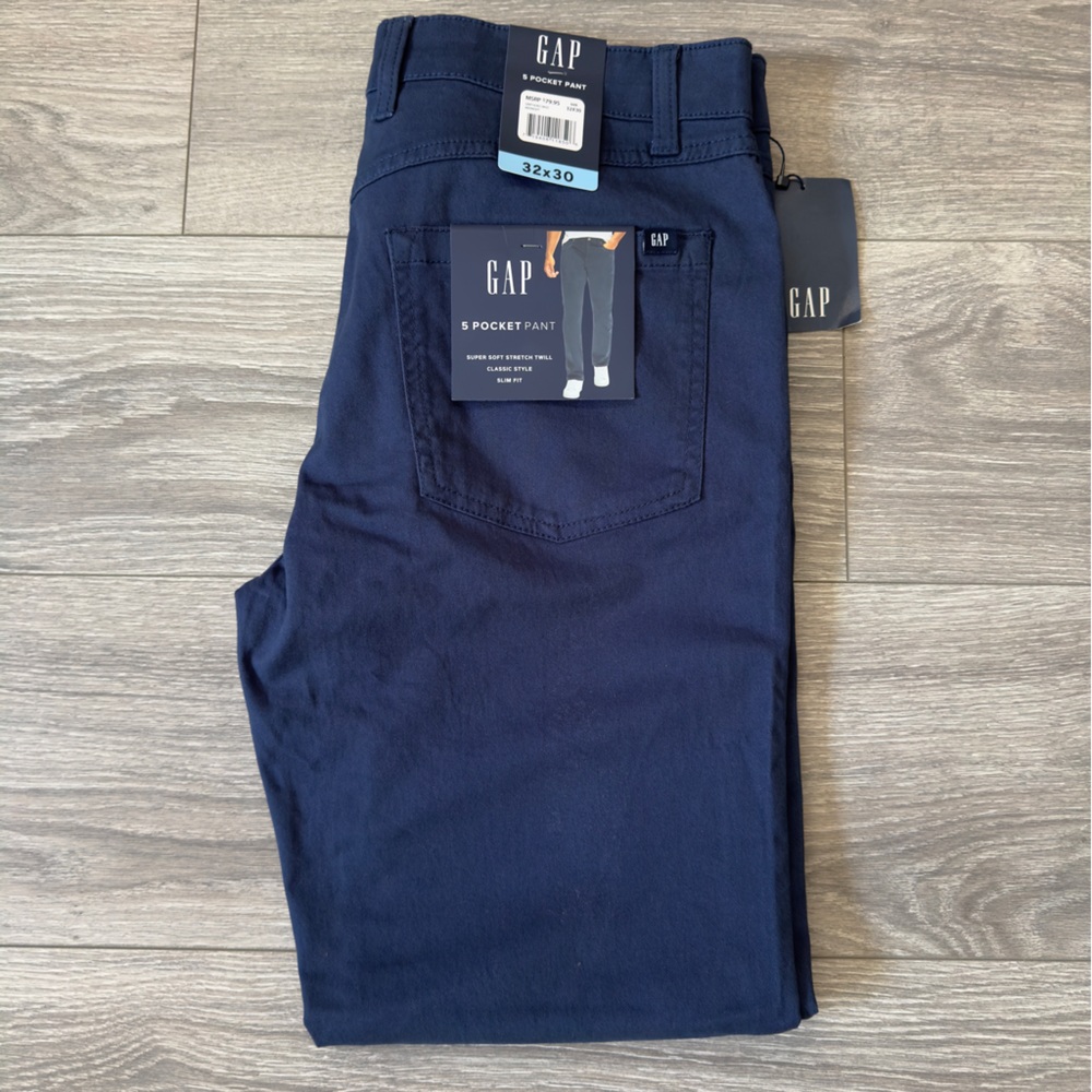 NWT GAP MENS TWILL SLIM FIT BLUE 32/30 SUPER SOFT STRETCH CLASSIC 5 POCKETS